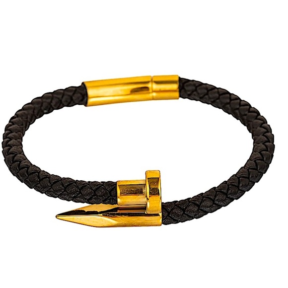 Leather Nail Magnetic Bracelet, Braided, Unisex - Picture 4 of 4